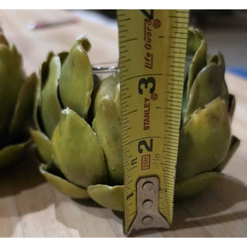 Set of 2 Green‎ Resin Artichoke Candle Holders Vegetable Goblincore Cottagecore